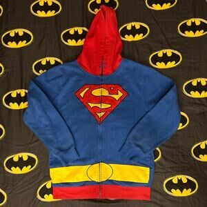 Vintage Superman Suit Hero DC Comic Book Themed Zip Hoodie